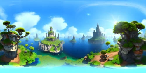 fantasy forest and blue sky on a floating island