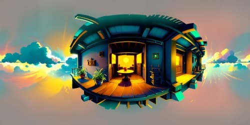 Suzume's symbolic lock-up, ultra high-res, masterpiece like, best quality, VR360 environment, antique iron padlocks, juxtaposed with ethereal clouds, anime-style vibrant color scheme, intricately detailed VR360 sky canvas.