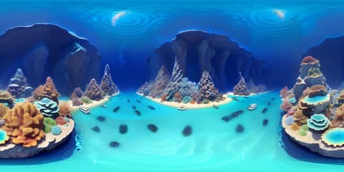 VR360 masterpiece, ultra-high resolution. Deep blue underwater ocean, serenity personified. Realistic aquatic flora, sunlit water surface. Bioluminescent corals, sea anemones, in a tranquil VR360 underwater panorama. Photorealistic style, sublime detail, breathtaking immersion.