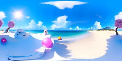 a cute white dog on the pink gross under the sunshine