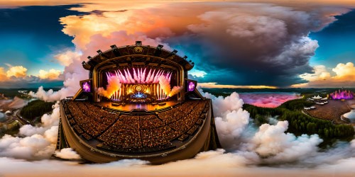 An immense mainstage at Tomorrowland, a vibrant symphony of colors, spectacular lasers, powerful bass shattering the night, starlit sky, crescendoing flames, swirling confetti under flawless lighting, immersing me in an unforgettable, electrifying atmosphere.