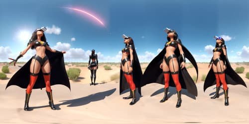 three black african american women wearing long boots and sexy bikinis. they are sorceresses with staffs with energy emanating from it' one woman has dreadlocks. one has a red cape. they are ready for battle'