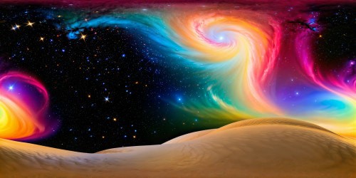 A mesmerizing cosmic masterpiece featuring swirling galaxies and sparkling stars in a vivid spectrum of colors, flawlessly captured in ultra-high resolution, revealing the infinite beauty of the universe.