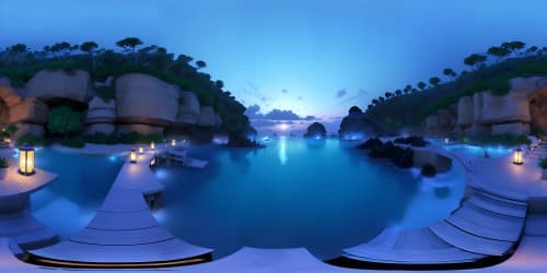 blue lagoon night lanterns beach skyview