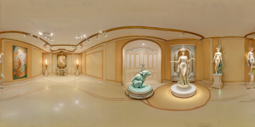 A meticulously crafted VR360 masterpiece in an opulent studio, showcasing flawless sculptures with elegant curves, bathed in soft, glowing light that enhances their perfect forms, inviting viewers on a profound journey through idealized shapes and forms.