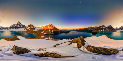 A flawless, magnificent large-scale panoramic view of a crystal-clear mountain lake nestled between snow-capped peaks, reflecting a vibrant sunset, captured in stunning ultra-high resolution detail.