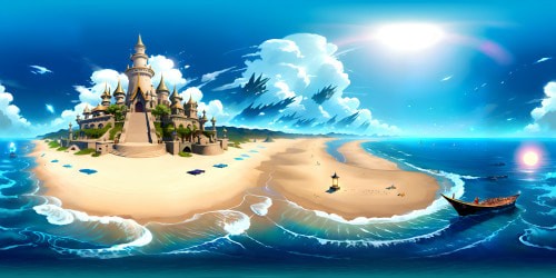 Create a world on a beach with ocean water with flying cars and seats superheroes that run the world 