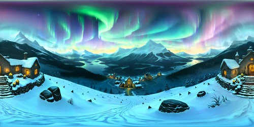 VR360 ultra-HD realism, cozy mountain cabin, stone fireplace glow in focus. Snow-capped peaks backdrop, twilight sky, aurora borealis infusion. Picasso-styled elements, cubist cabin contrast, illuminated windows, brushstroke effects. VR360 visual masterpiece.
