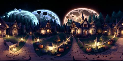 halloween town autumn leaves fall harvest colored lights at night full moon skyview