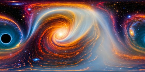 A mesmerizing supermassive black hole at the heart of a swirling galaxy, intense gravitational lensing, glowing accretion disk, myriad stars caught in its cosmic dance, ultra-high-resolution perfection, an artistic masterpiece.