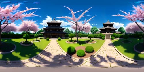 Lush cherry blossoms, peak bloom, Japanese castle backdrop, luminary sakura lanterns, crescent moon, star-sprinkled cosmos, VR360. Blend in anime-style, emphasized eyes, vibrant colors, polished textures, exaggerated expressions, soft light effects. Sakura-centered, VR360, anime masterpiece design.