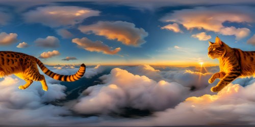 A magnificent, flawless, high-resolution image captures a majestic flying feline soaring gracefully through a sunset-kissed sky, fur rippling in the gentle wind, ethereal clouds painting a stunning backdrop against the golden light, an artful masterpiece of surreal beauty.