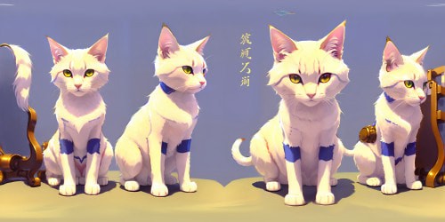 Masterful, photorealistic VR360 panorama. Mature elegance, textiles bathed in white fur, pink undertones. Lustrous red lip gloss smudges. Ultra-definition detailing, piercing blue eyes, radiant golden hair hues. Unconventional, squatting posture, arms aloft. Armpits exposed, feline ears sharp. Sophisticated, adult-themed VR360 view. Ultra-high resolution, impeccable finesse.