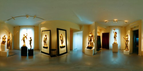 An art studio filled with impeccable, flawless sculptures and canvases, meticulously crafted by talented artists, capturing the essence of historical masterpieces with intricate detail and vibrant accuracy under soft, even gallery lighting.