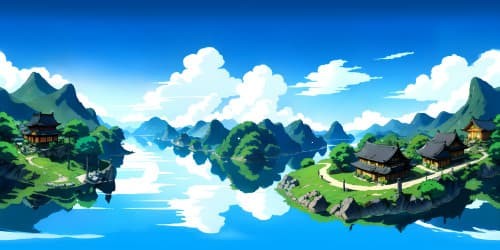 Masterpiece VR360 scene, ultra high res Chinese ink style. Tranquil river, solitary boat drifting, enveloped by enigmatic misty clouds in traditional, classical render. Brimming with tranquility, this VR360 scene provides a serene and mystical escape.