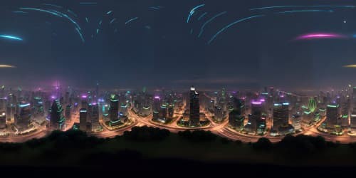 high quality realistic futuistic night city skyline view, night sky