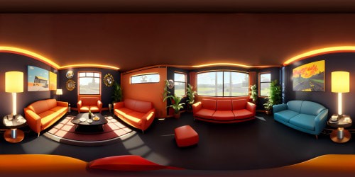 VR360 FRIENDS salon, ultra-high-res, vintage 90's decor, iconic orange couch, coffee table centerpiece. Peripheral vision, Central Perk Café, coffeehouse vibes. Hyperrealism style, texture detail focus, VR360 sitcom nostalgia reinvented. Masterpiece quality, classic sitcom ambiance, VR360 immersion.