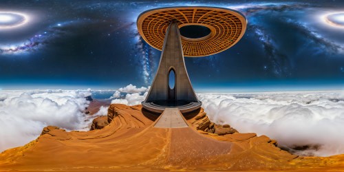 A colossal Stargate monument standing in an expansive desert landscape under a starry, velvet sky with swirling nebulae, pulsating with ancient energy, flawlessly detailed and vividly futuristic in ultra high resolution.