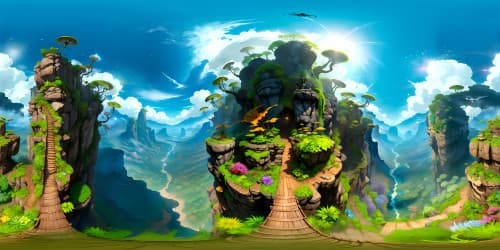 Avatar-inspired, Pandora's lush jungle, exotic flora, bioluminescent plants, floating mountains, iridescent waterfalls, mastery artistry, ultra-high resolution, VR360 verdant panorama, magnificent bio-luminescence, VR360 fantasy realism.