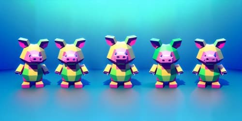 three little pigs wearng tophats and darkglasses are eating ham sandwiches low poly