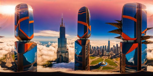 Epic training grounds in a futuristic Dragon Ball Z-inspired sky city, towering skyscrapers reaching into flawless crimson skies, holographic training arenas glowing in the ultra high-res skyline, energy crackling in the air, a flawless masterpiece of vibrant colors, detailing every edge with precision.