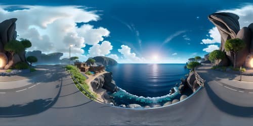 Masterpiece VR360, ultra-high-res, lost at sea perspective. Expansive blue ocean, VR360 clear night sky. Numerous stars, reflecting in the calm water.