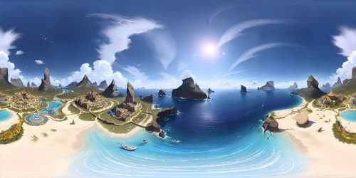 beautiful paradise  island sun summer flowers birds palms ocean mountains background snowcap