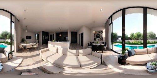 Luxurious mansion modern sleek ultra high definition VR 360 view indoors