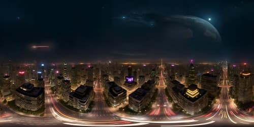 high quality realistic futuistic night city skyline view