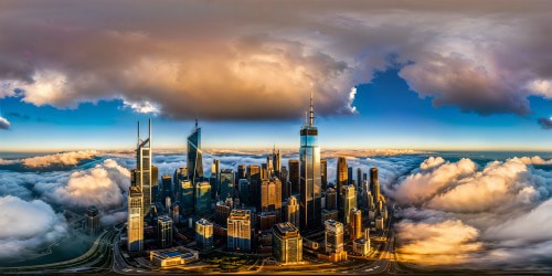 A sprawling cityscape of the future, high-definition and flawlessly detailed, with towering skyscrapers gleaming under a vibrant futuristic sky.