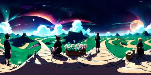 VR360 ultra high-res visual panorama, fantasy art styled, oversized, floating cat silhouettes against a deep, star-studded cosmos, captivating masterpiece, play of galaxy colors reflected on silhouettes, no foreground elements.