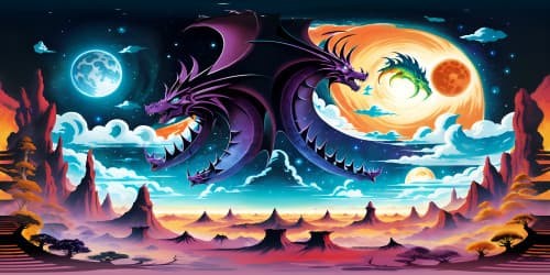 Skyward, dragon Shenron's majestic silhouette against cosmic backdrop, VR360. Dragonball Z iconography infusing intricate detailing, ultra high-res quality. Masterpiece in anime style, vast expanses, vibrant colors blend, VR360.