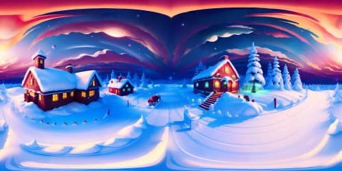 north pole wth santa flying on his sleigh in the sky
