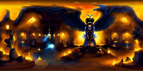 A MAN with black wings kneel dwon in a hospital dark hall way