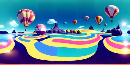 VR360 view of pig-shaped balloons floating, sailor suit designs, VR360 feast of ham-shaped sweets on a dance floor, masterpiece quality, ultra-high resolution.