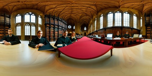 POV Sitting at a table in a vast gothic library with other colleagues working on laptop