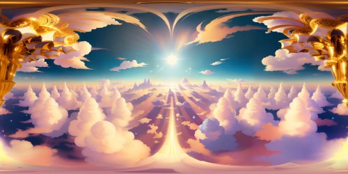 Masterpiece scene, renaissance-inspired VR360 view, ultra-high-resolution frescoes curling towards heavens, trompe-l'oeil architectural elements, bursts of Baroque flourishes. Angelic figures, ethereal cloudscape, golden beams of divine light. Aesthetic style of Botticelli, richness and intricacy, VR360 grandeur.