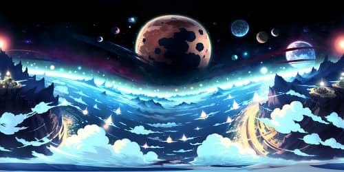 Ultra high-res VR360 scene, masterpiece visuals, expansive cosmos display, colossal celestial bodies, radiant galaxies, twinkling constellations. Style: hyperrealistic digital painting, meticulous detailing, rich texture layers, immersive VR360 depth perception.