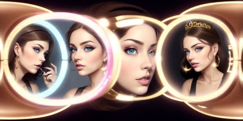 best quality, masterpiece, ultra high res, trio of 40 year old princesses_looking at mirror_at makeup table_wearing black garments_wearing gold hoop earrings_wearing shimmering pink lip gloss_one has blue eyes_two of them have brown hair_they are squatting_close up of armpit_wearing tiara