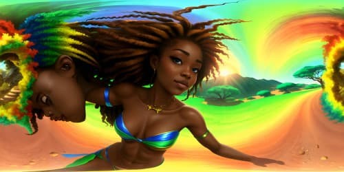 three african american women wearing greenb bikinis. two of them have dreadocks