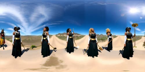 four african american woman. they are sorceresses . one woman has dreadlocks. one is carrying a flamingl large hammer like Thor.they are beautiful.