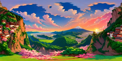 A breathtaking, flawlessly detailed recreation of Konoha village from "Naruto," bursting with vibrant cherry blossom trees, Hokage mountain looming in the background, clear blue skies, and the iconic red Hokage building amidst lush greenery, rendered in ultra HD perfection.