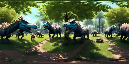 forest dinosaurs roaming in a park