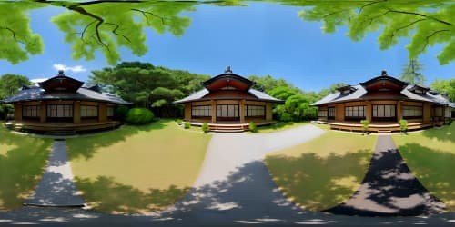 This is a Japanese style house.The house has a beautiful garden and shrine. The house is surrounded by forest. 