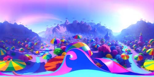 hot fudge raining on ice cream umbrellas in candy land, sugarpunk