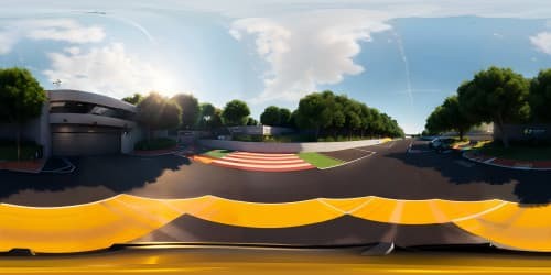 Ultra high-res VR360, masterpiece quality. Drift cars, unique designs, sleek contours, glistening in sunlight. Expansive, organised parking, asphalt, freshly painted lines. Pixar-style scene, glowing ambiance, minimalistic shadows. VR360 skyline, pastel sunset hues, silhouette cityscape, twinkling stars.