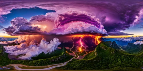 An awe-inspiring ultra-high-resolution portrayal of a magnificent thunderstorm brewing on a vivid purple world, where electrifying lightning bolts cascade through swirling violet clouds, evoking an otherworldly symphony of cosmic might and drama.