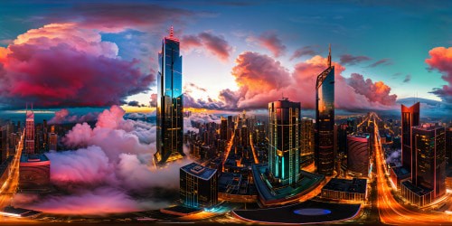 Futuristic cyberpunk cityscape with gleaming neon-lit skyscrapers, reflective rain-slicked streets, holographic billboards, bustling hovering vehicles, and an ominous red-tinted sky, an ultra-high-res digital masterpiece ready to leap off the screen.