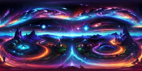 Ultra-high-res VR360, cosmic alignment, vibrant nebulae, sparkling constellations, distant galaxies, interstellar clouds, celestial masterpiece style, spectacular, unparalleled quality.