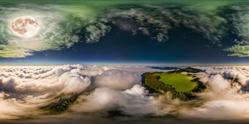 A flawless, ultra high-resolution depiction of a moonlit verdant meadow, bathed in the ethereal glow of a bright full moon, scattered fluffy clouds drifting across the midnight sky, creating a serene and magical atmosphere.